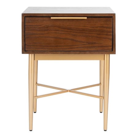 Safavieh Pierre 1 Drawer Walnut & Gold Nightstand - 25 x 19 x 17 in. NST6400A